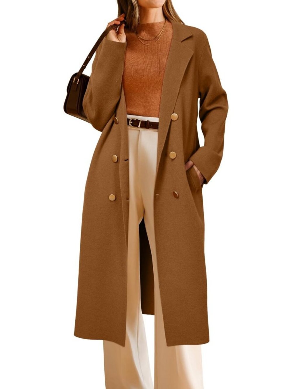 Cozy Women's Wool Blend Double Breasted Long Cardigan Sweater Coat - Fall